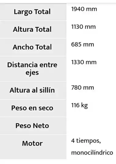 Agility 125 ficha técnica distancia entre ejes