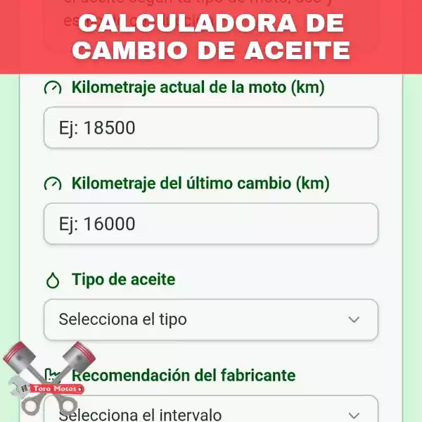 calculadora de cambio de aceite para moto